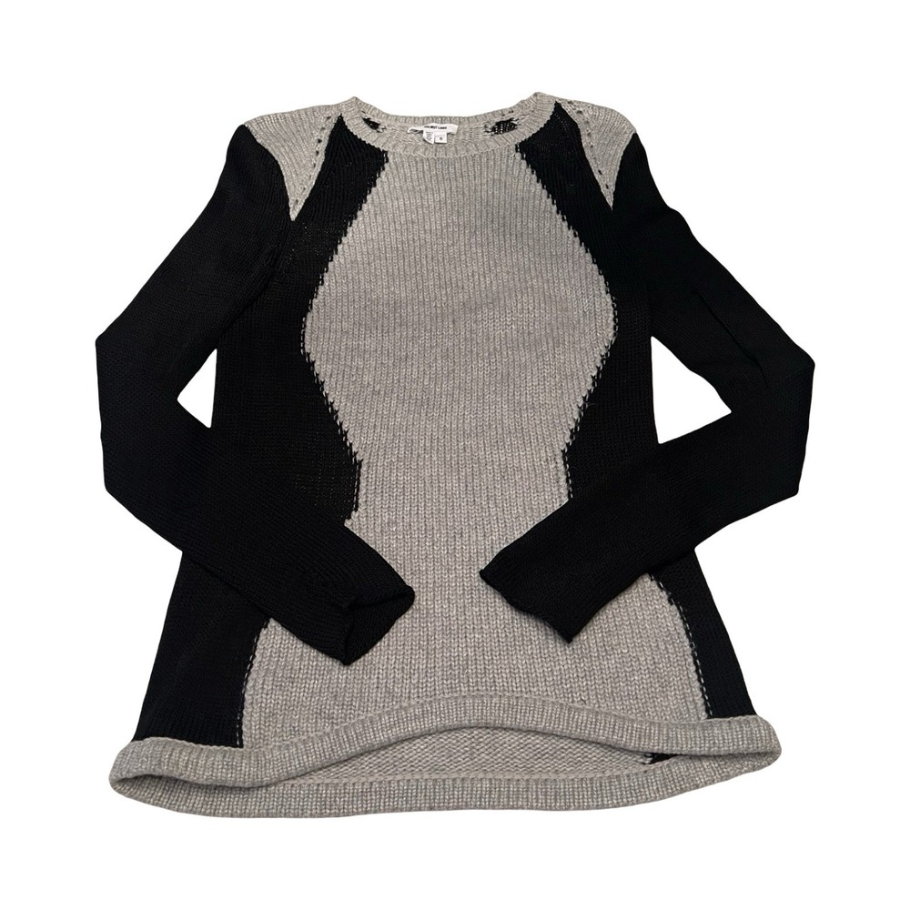 Helmut Lang Grey Black Colorblock Alpaca Blend Knit Sweater Crew Neck Small